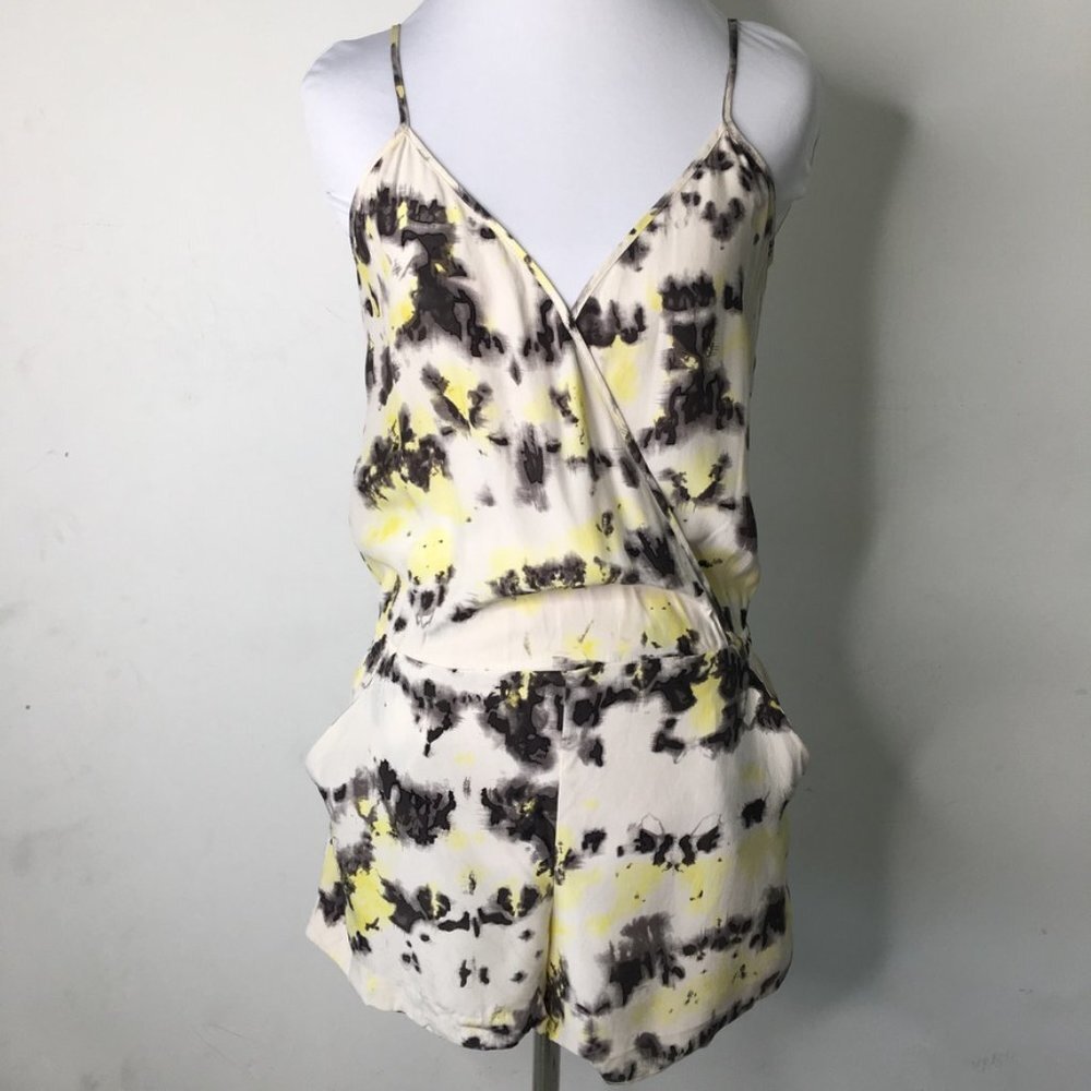 Parker Women’s 100% Silk Cream Gray Yellow Spaghetti Strap Romper Size XS